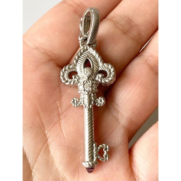 Judith Ripka Jewelry - Large Judith Ripka 925 sterling silver amethyst key pendant
